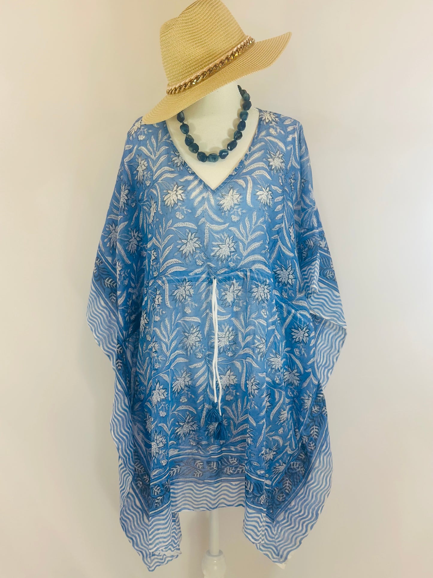 KAFTAN WITH ELASTICATED WAIST WITH DRAWSTRINGS