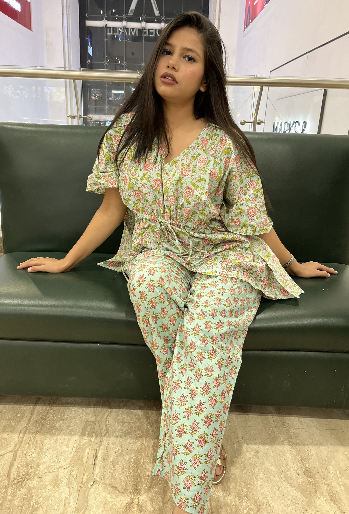 Loungewear in Beautiful Green/Pink Floral Print