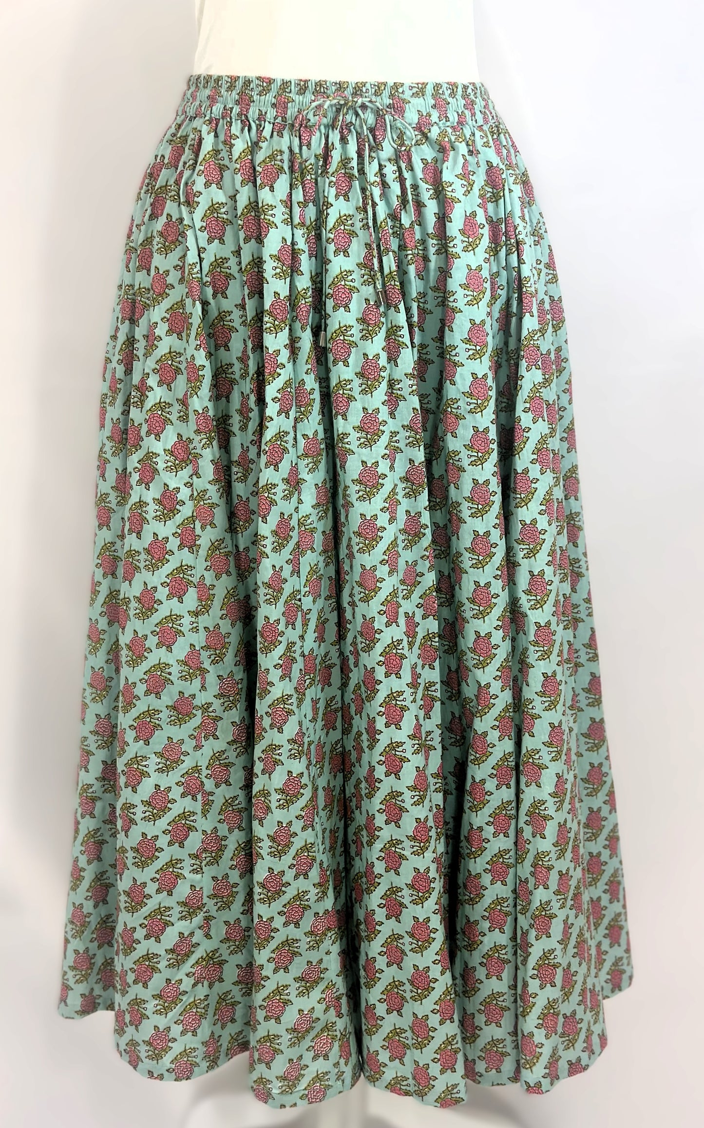 PANELLED SKIRT WITH ELASTICATED WAIST BAND WITH DRAWSTRINGS WITH LINING